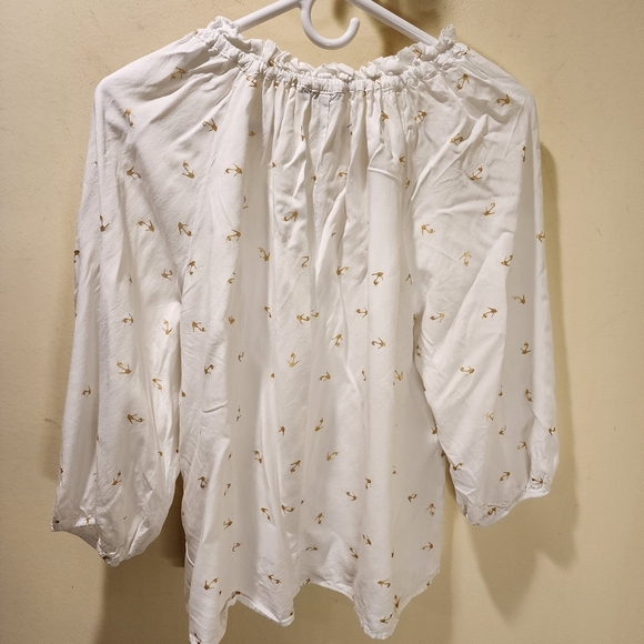 Alex and Parker Withe with Golden Shoes Tie Neck Boho Blouse size L - Picture 8 of 12